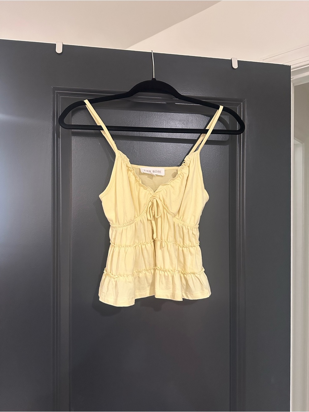 Pink Rose Pale Yellow Ruffle Top